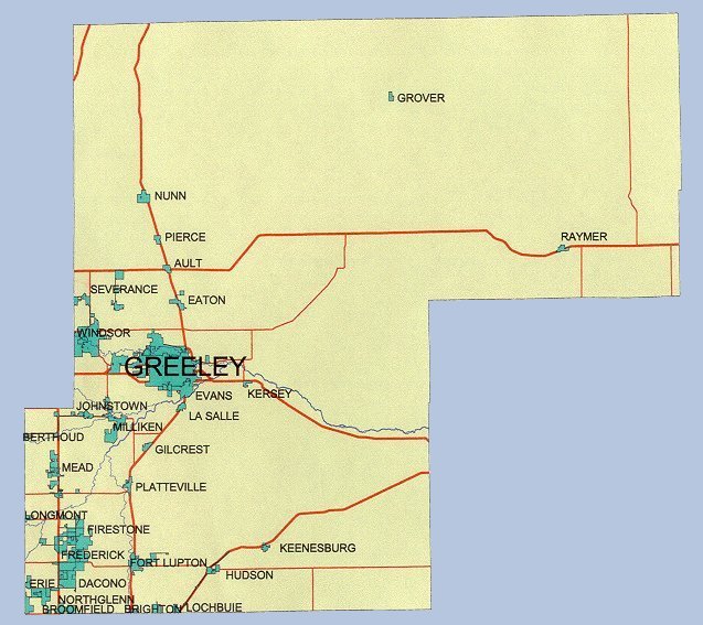 Weld County showing cities